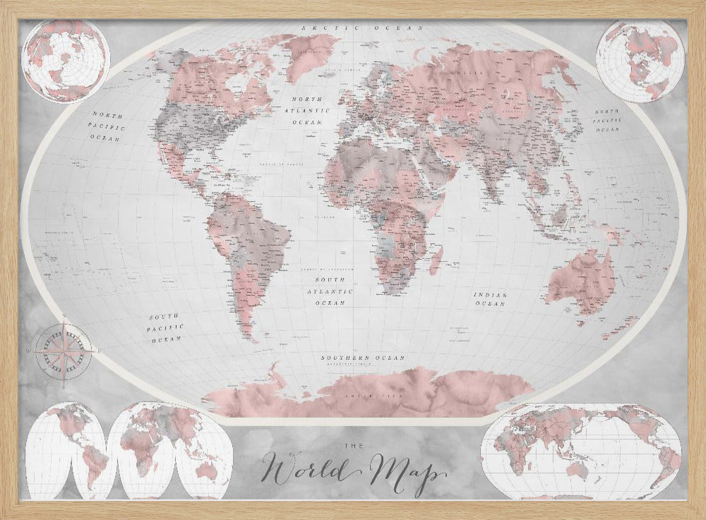 Classic world map in watercolor, Piper Poster