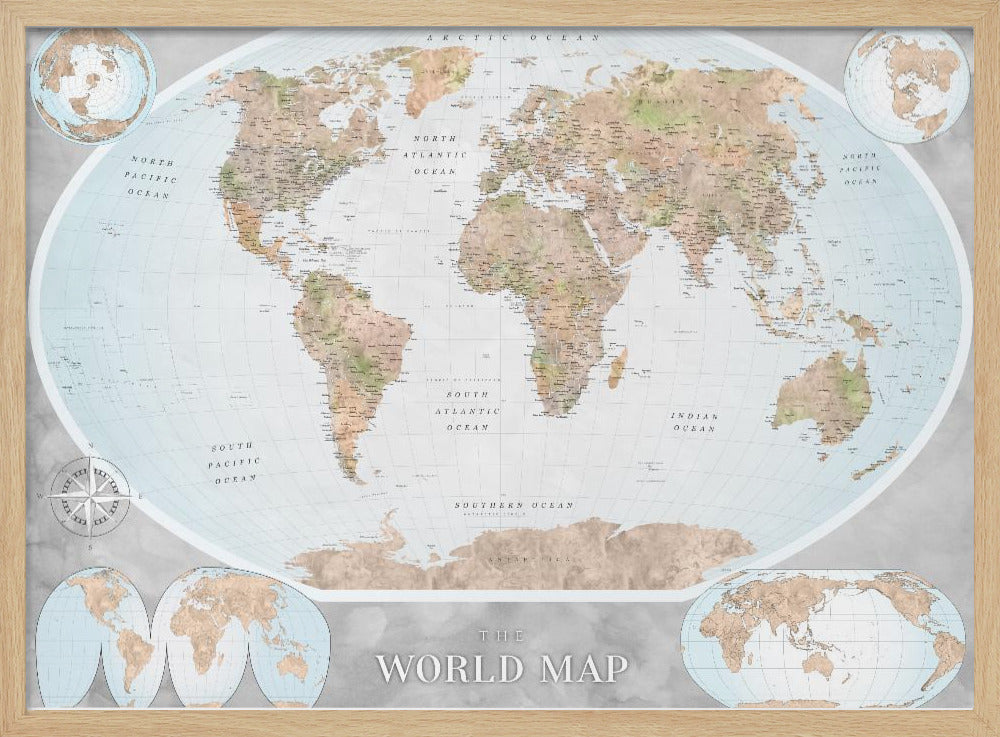 Classic world map in watercolor, Therese Poster