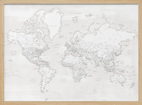 Detailed world map with cities, Maeli white Poster