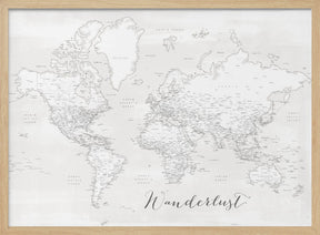 Wanderlust, detailed world map with cities, Maeli white Poster