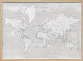 Detailed world map with cities, Maeli neutral Poster