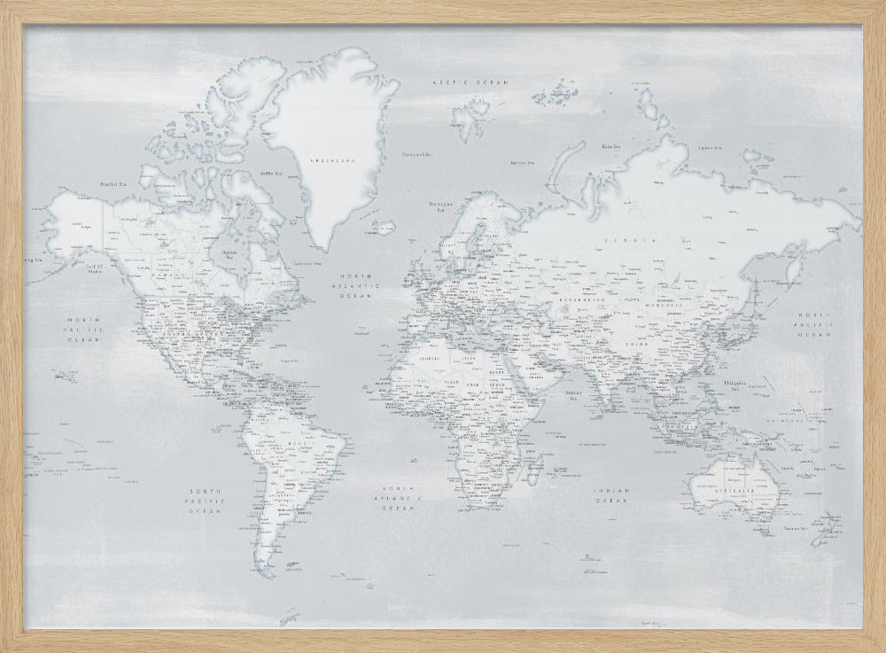 Detailed world map with cities, Maeli cold Poster