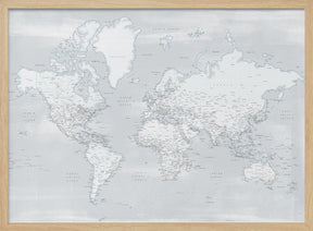 Detailed world map with cities, Maeli cold Poster