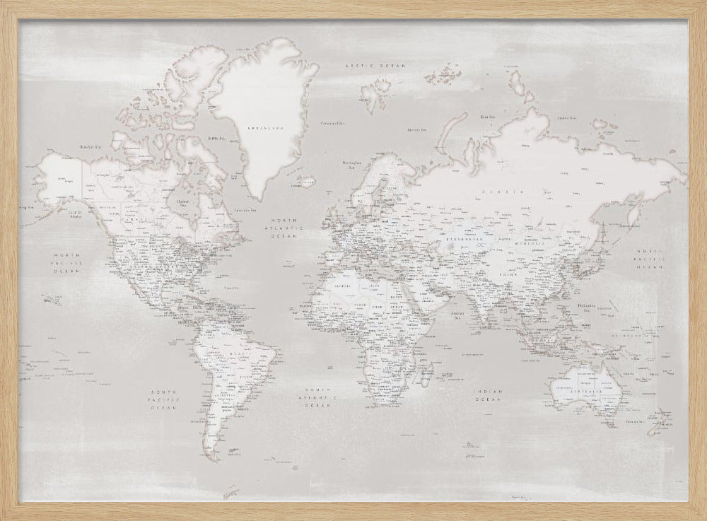 Detailed world map with cities, Maeli warm Poster