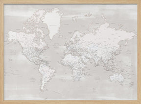 Detailed world map with cities, Maeli warm Poster