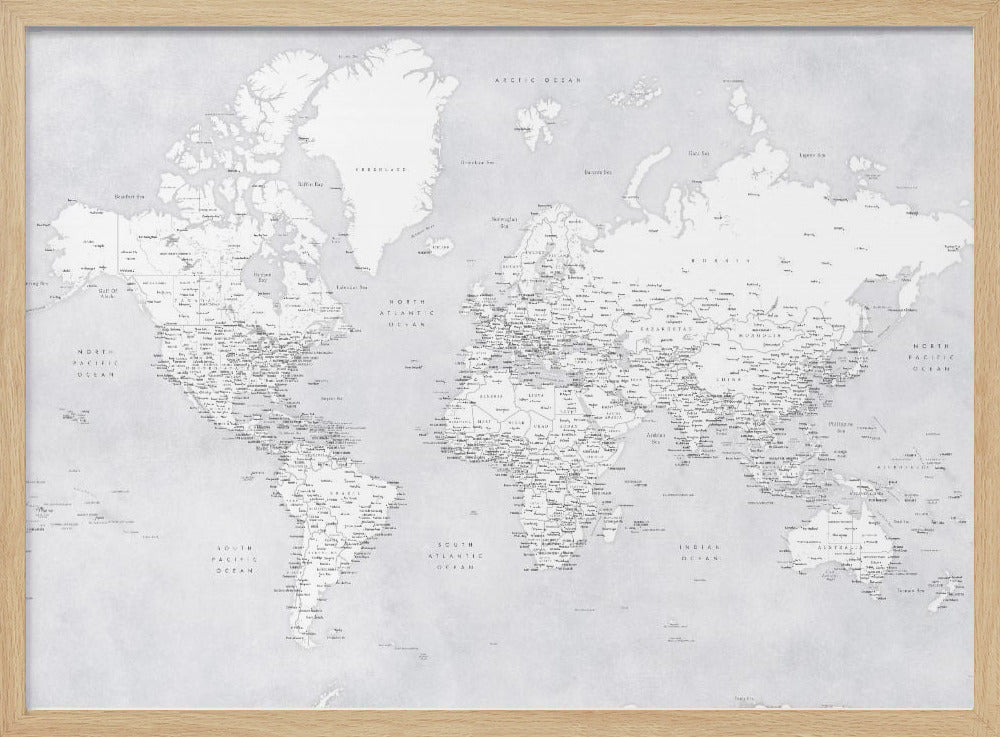 Detailed world map with cities, Siv Poster