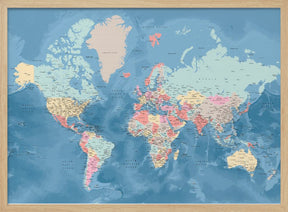 Detailed world map with cities, Vickie Poster