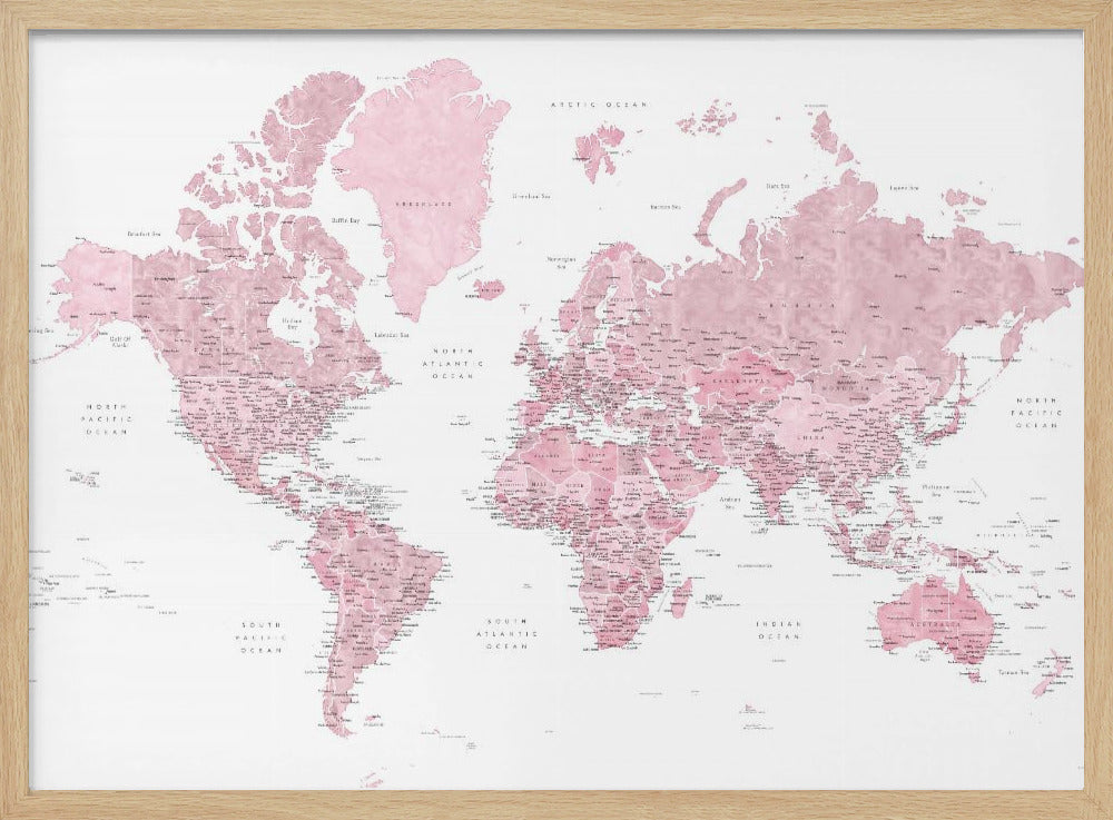 etailed world map with cities, Melit Poster