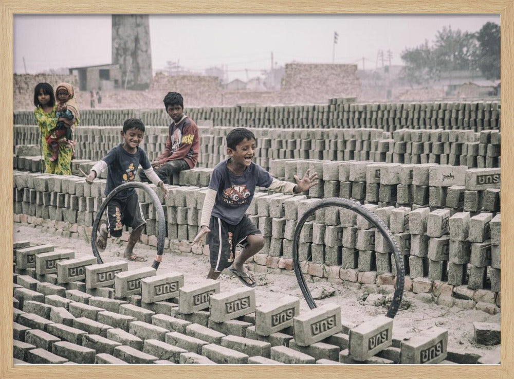 Children games at brickyard in Dhaka Poster