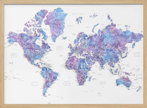 Detailed world map with cities, Raul Poster