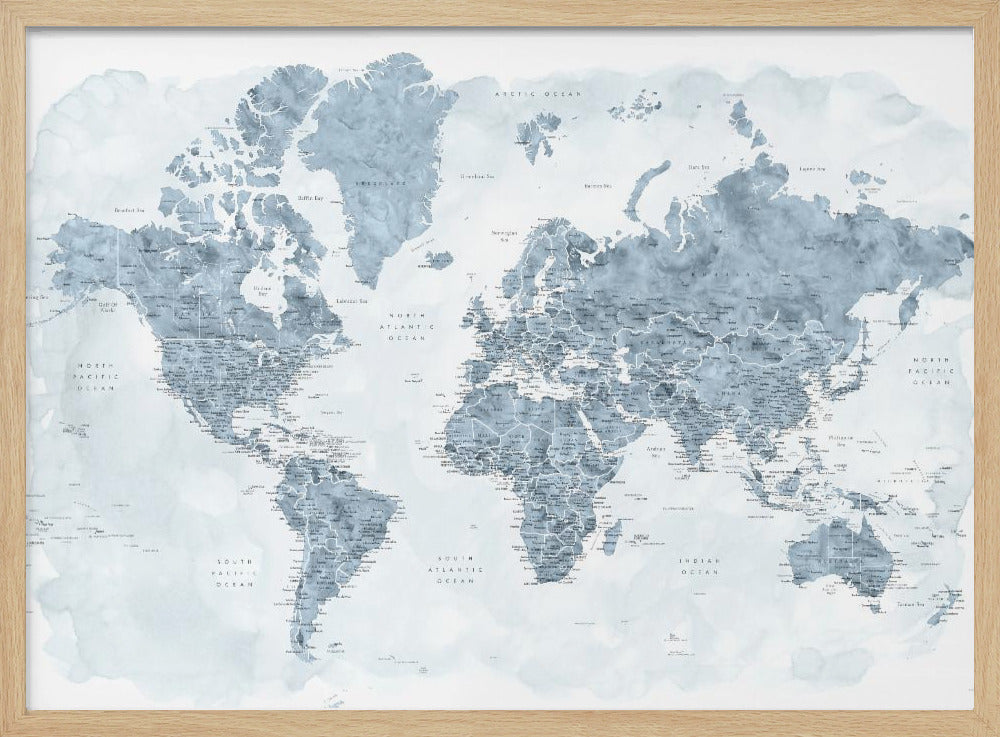 Detailed world map with cities, Jacq Poster