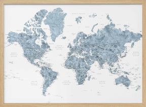 Detailed world map with cities, Ninian Poster