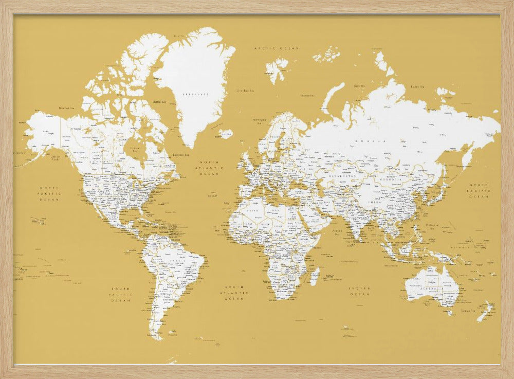 Detailed world map with cities, Andrew Poster