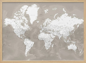 Detailed world map with cities, Orien Poster