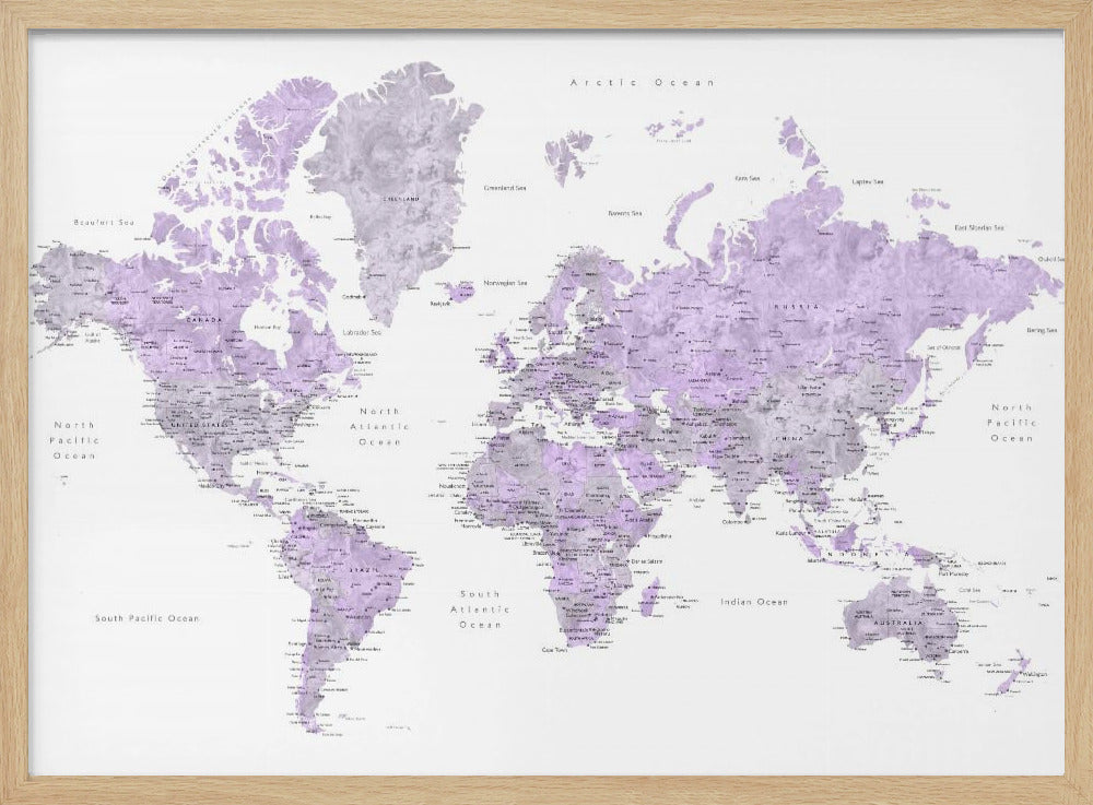 Watercolor world map with cities, Tanya Poster