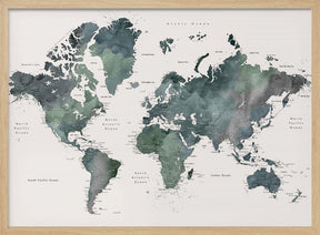 Watercolor world map with cities, Makoa Poster