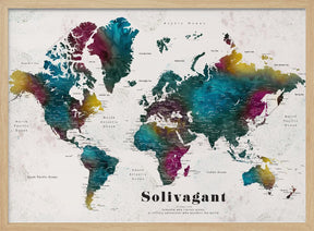 Charleena world map with cities, Solivagant Poster