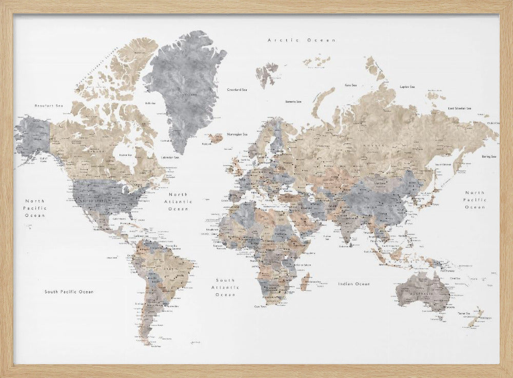 Watercolor world map with cities, Gouri Poster