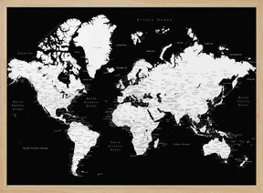 Black and white world map with cities, Connie Poster