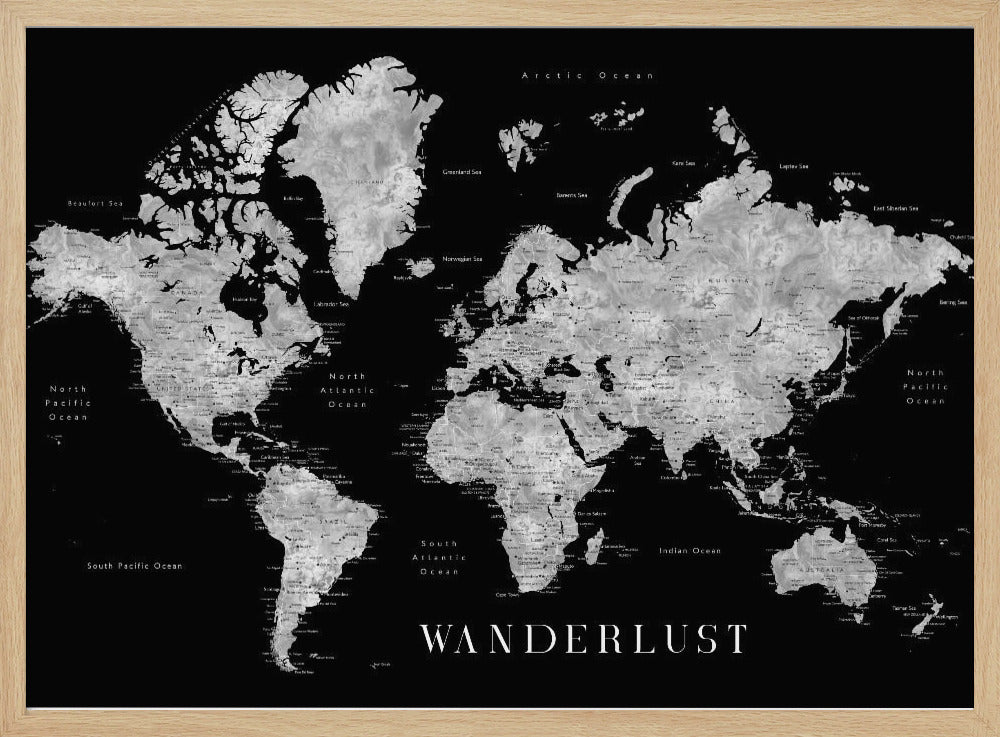 Baibah world map with cities, Wanderlust Poster