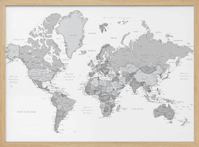 Gray world map with cities, Chas Poster