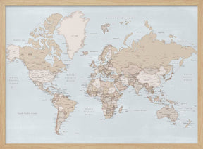 Rustic world map with cities, Renisha Poster