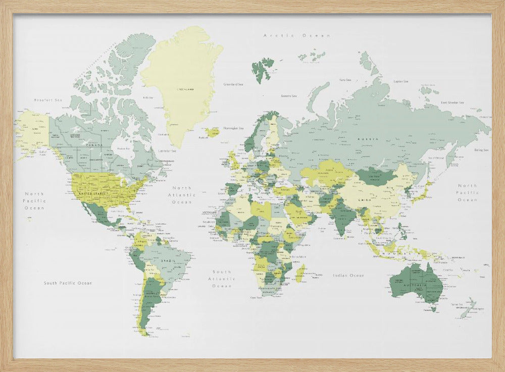 Green world map with cities, Kapueo Poster