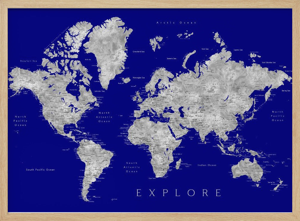 Explore world map with cities, Valrie Poster