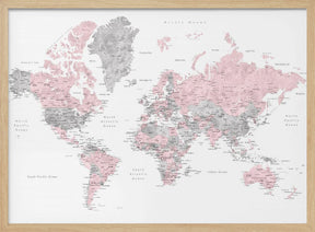 Watercolor world map with cities, Xenia Poster