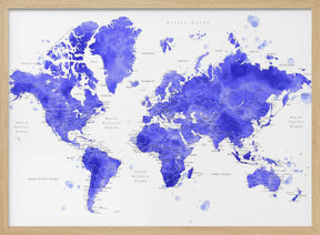 Watercolor world map with cities, Uyen Poster