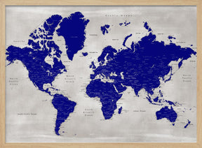 Distressed world map with cities, Delaney Poster