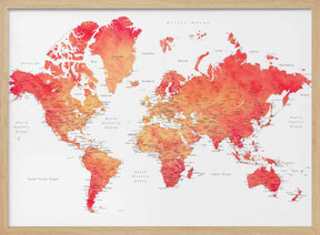 Watercolor world map with cities, Keats Poster