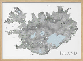 Island - Iceland map in gray watercolor with native labels Poster