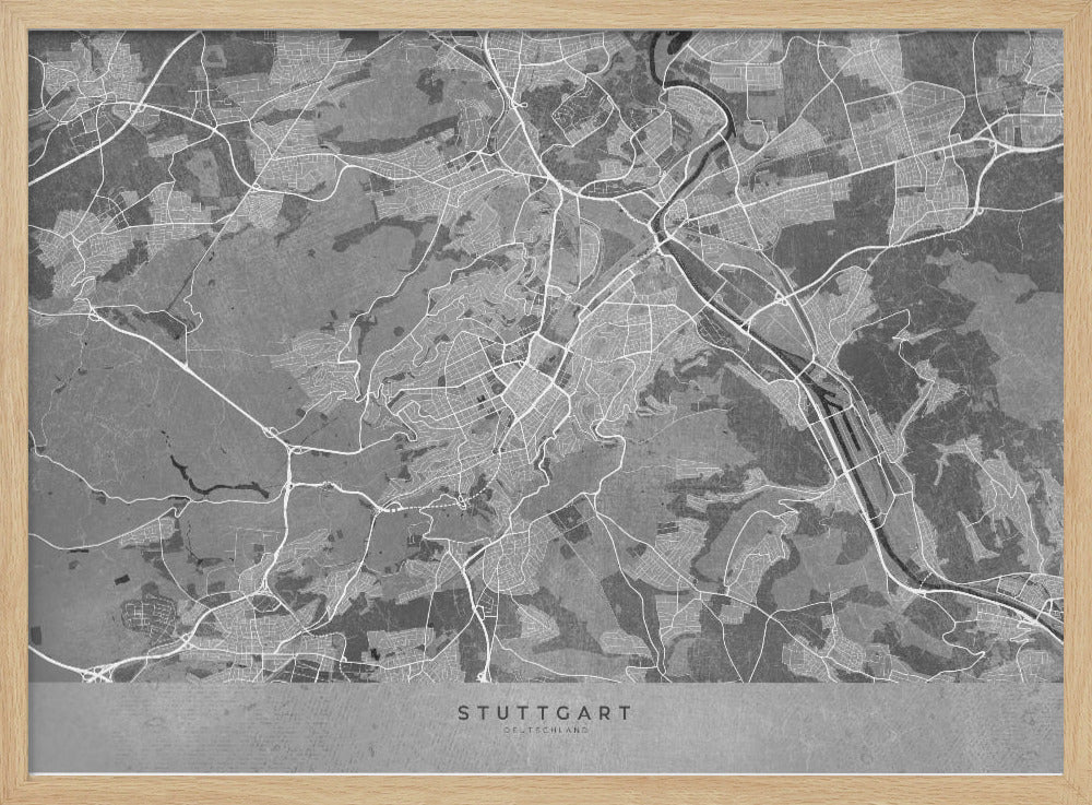 Gray vintage map of Stuttgart downtown Germany Poster