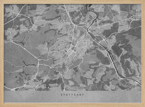 Gray vintage map of Stuttgart downtown Germany Poster