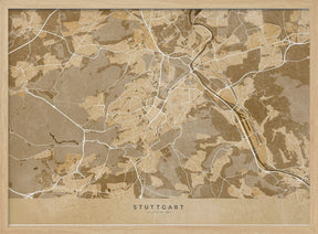 Sepia vintage map of Stuttgart downtown Germany Poster