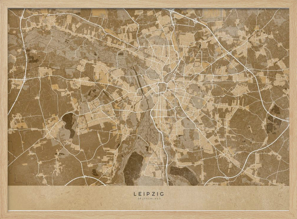 Sepia vintage map of Leipzig Germany Poster