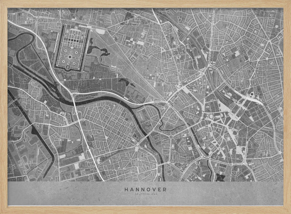 Gray vintage map of Hannover downtown Germany Poster