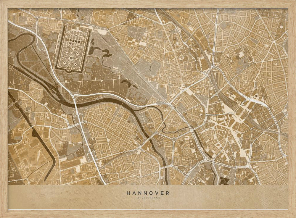 Sepia vintage map of Hannover downtown Germany Poster