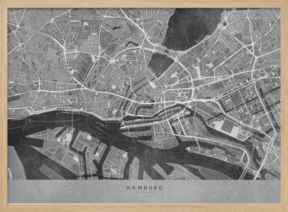 Gray vintage map of Hamburg downtown Germany Poster