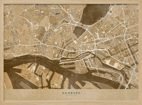 Sepia vintage map of Hamburg downtown Germany Poster