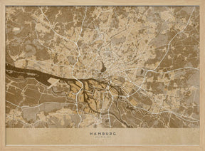 Sepia vintage map of Hamburg Germany Poster