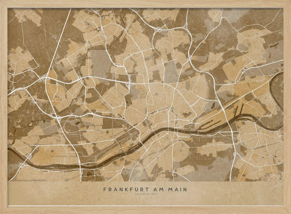 Sepia vintage map of Frankfurt Germany Poster