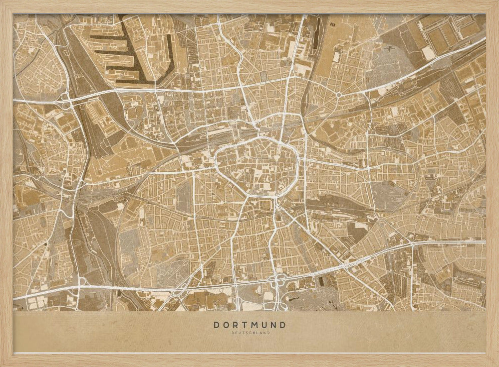 Sepia vintage map of Dortmund Germany Poster