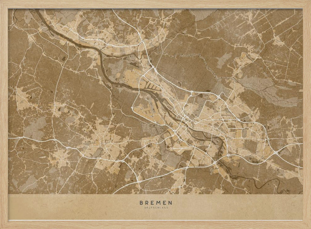 Sepia vintage map of Bremen Germany Poster