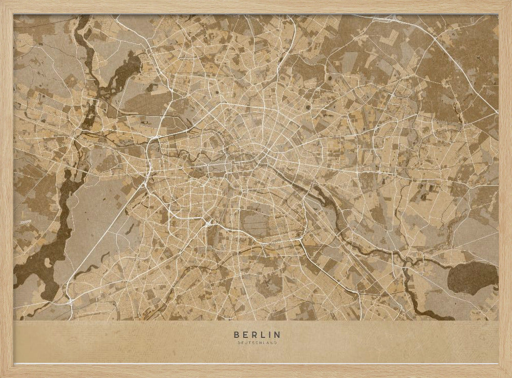 Sepia vintage map of Berlin in Germany Poster