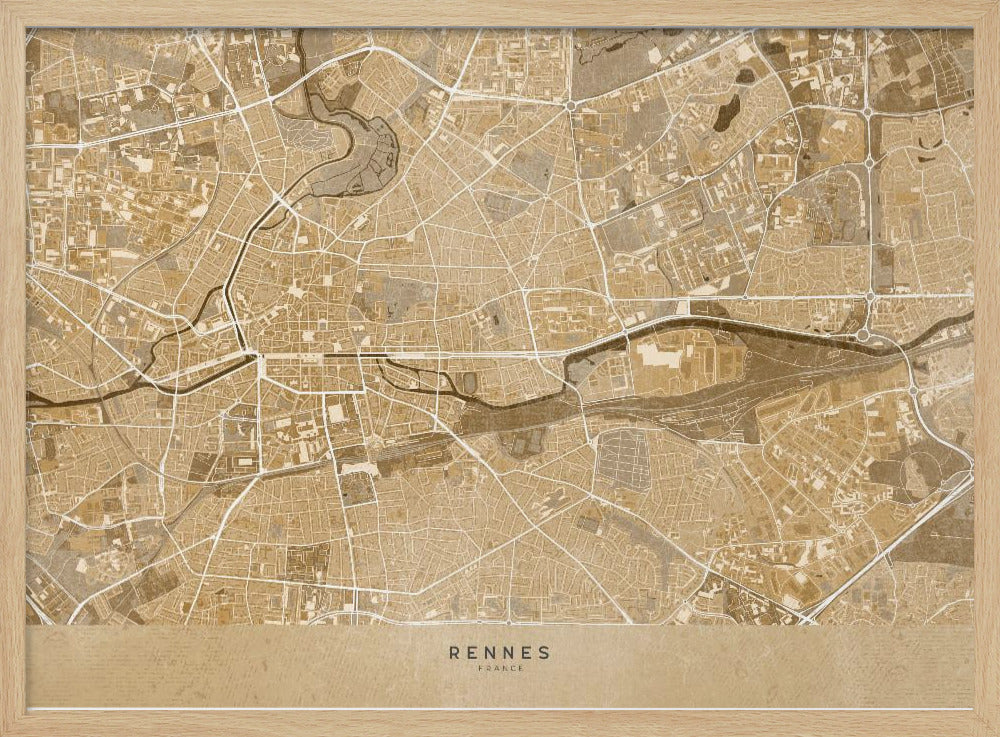 Sepia vintage map of Rennes France Poster