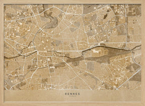 Sepia vintage map of Rennes France Poster