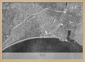 Gray vintage map of Nice downtown France Poster