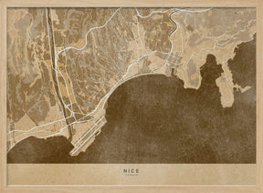 Sepia vintage map of Nice France Poster